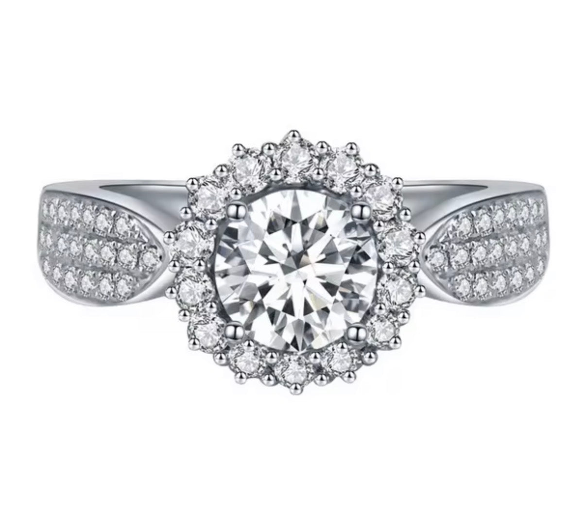 Lottie- Round cut Cubic Zirconia diamond ring with detailing gems on the band