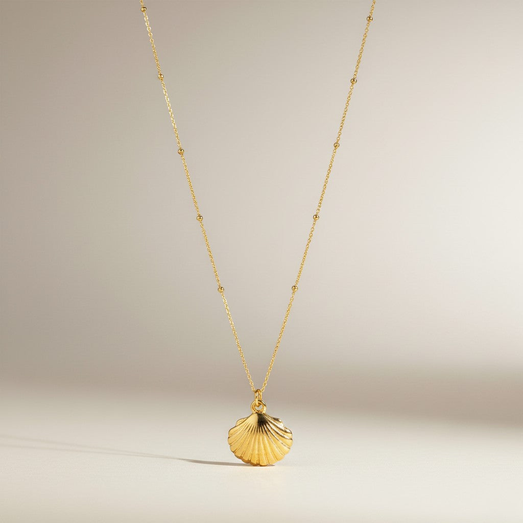 Kyra | 18k Gold Plated Shell Pendant Ball Chain Necklace