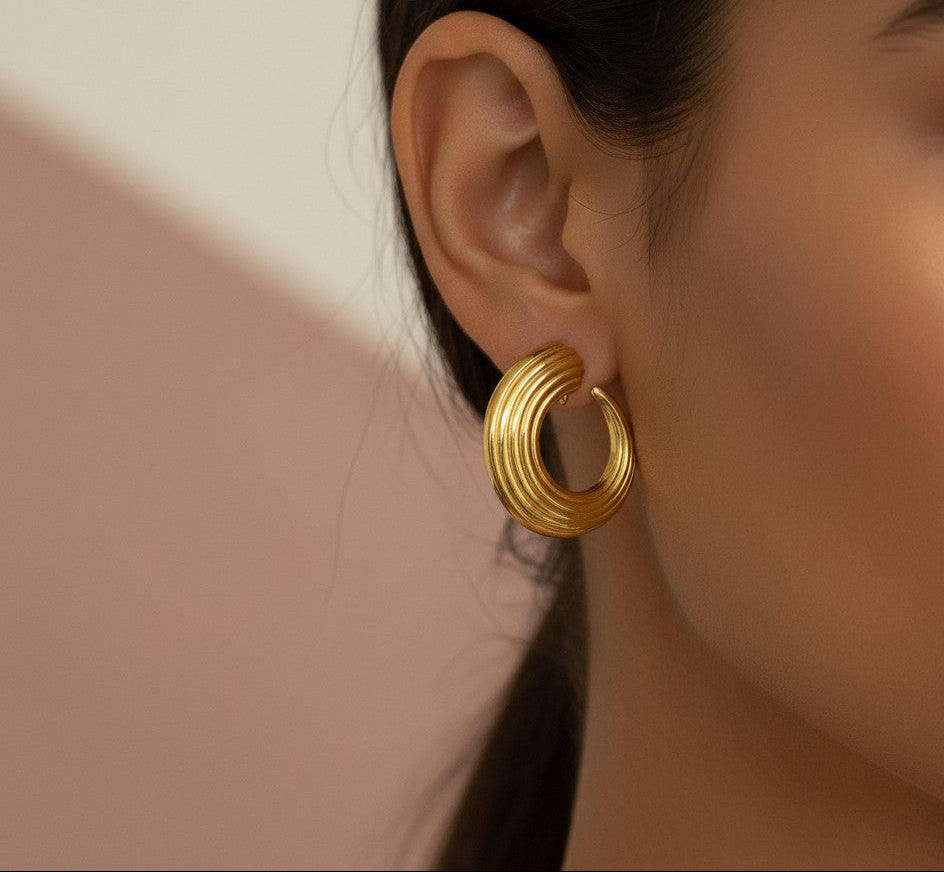 Chantelle | 18K Gold Plated Textured Fluted Hoop Earrings