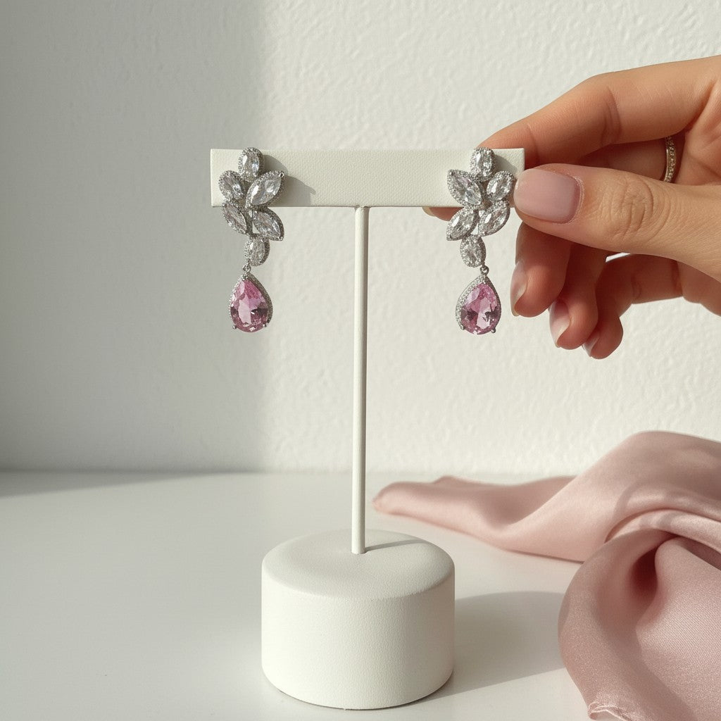 Amina- Pink Cubic Zirconia Platinum plated Earrings