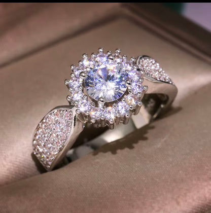 Lottie- Round cut Cubic Zirconia diamond ring with detailing gems on the band