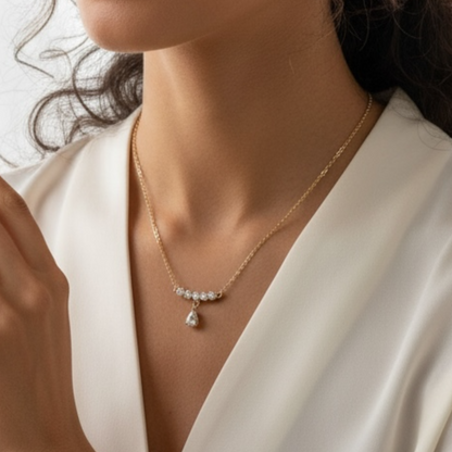 Huda 18K Gold Plated Necklace with Pear Drop Zircon Pendant