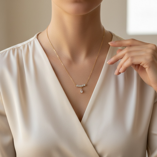 Huda 18K Gold Plated Necklace with Pear Drop Zircon Pendant