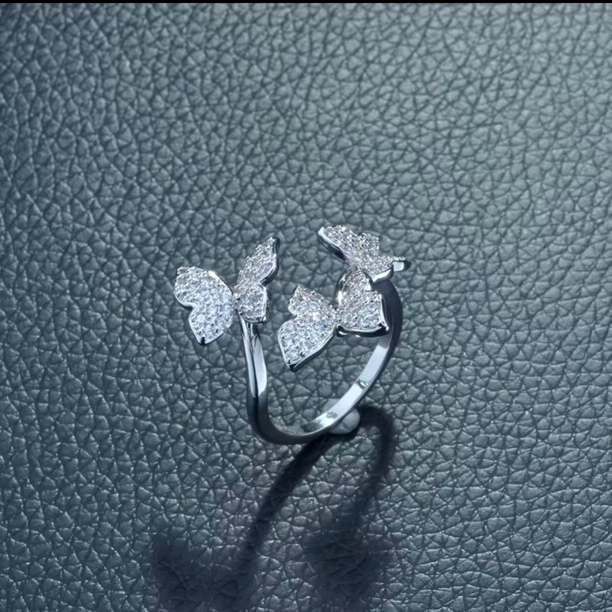 Sarah- Butterfly Ring Platinum Plated with Zircon Stones (Adjustable)
