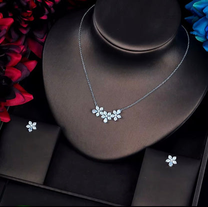 Zelda- Marquised cut Cubic Zirconia Platinum Plated Flower set