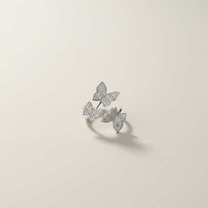 Sarah- Butterfly Ring Platinum Plated with Zircon Stones (Adjustable)