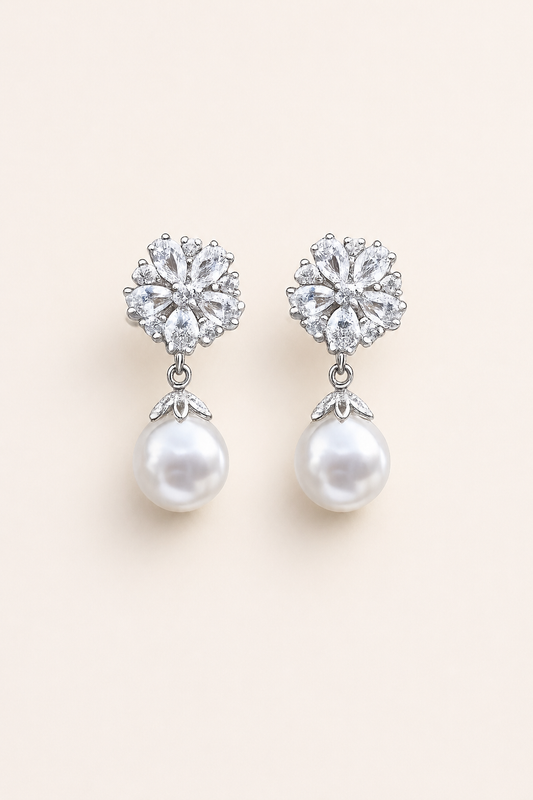 Sid- Pearl drop Studs with Zirconia Stones Platinum plated