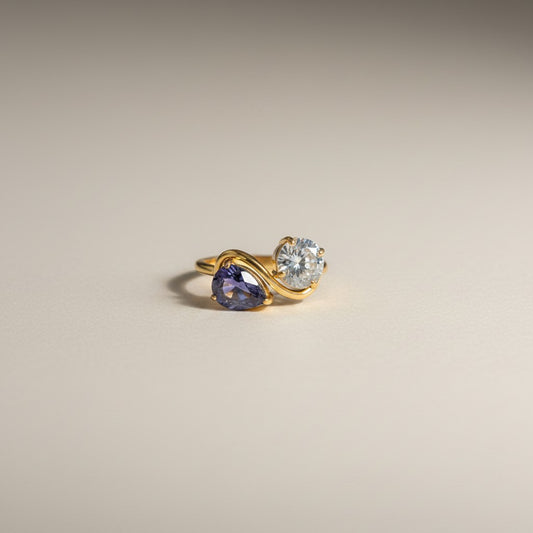 Nova- 18K Gold Plated Waterdrop Zircon Ring in Blue and White