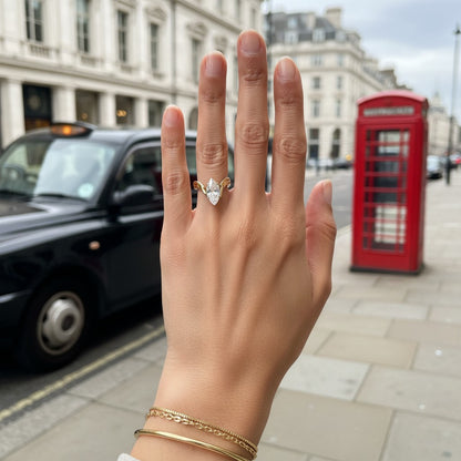 Iris- 18K Gold Plated Marquise Cut Zircon Double Band Ring