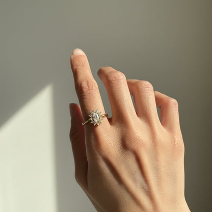 Zena- 18K Gold Plated PVD/Stainless Steel Zirconia Flower Ring Adjustable
