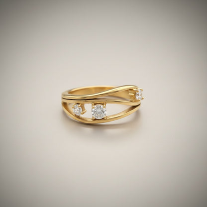 Steph- 18K Gold Plated Multi-layer Dainty Zirconia Hollow Waved Ring