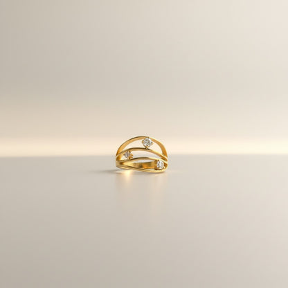 Fiona- 18K Gold Plated Dainty Multi-layer Zirconia Hollow Wave Ring