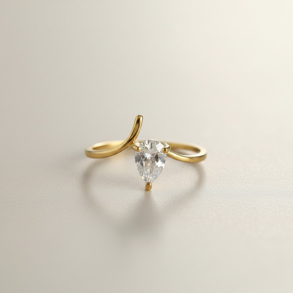 Candice- 18K Gold Plated Tear Drop Zirconia Dainty Ring
