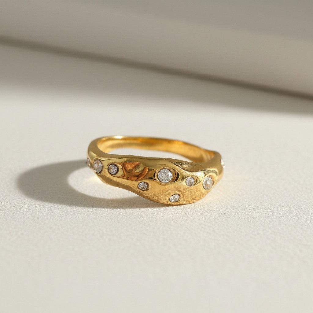 Venus- 18K Gold Plated Zirconia Irregular Pave design Ring