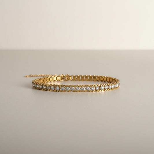 Sareena- 18K Gold Plated Double Layer Cuban Chain with Zirconia Pave Design bracelet