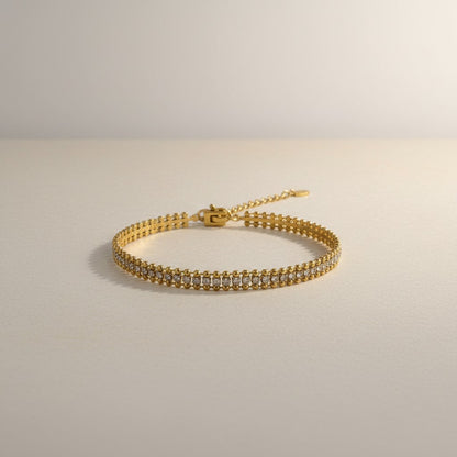 Feya- 18K Gold Plated Zirconia Pave with Double Layer Gold Beads
