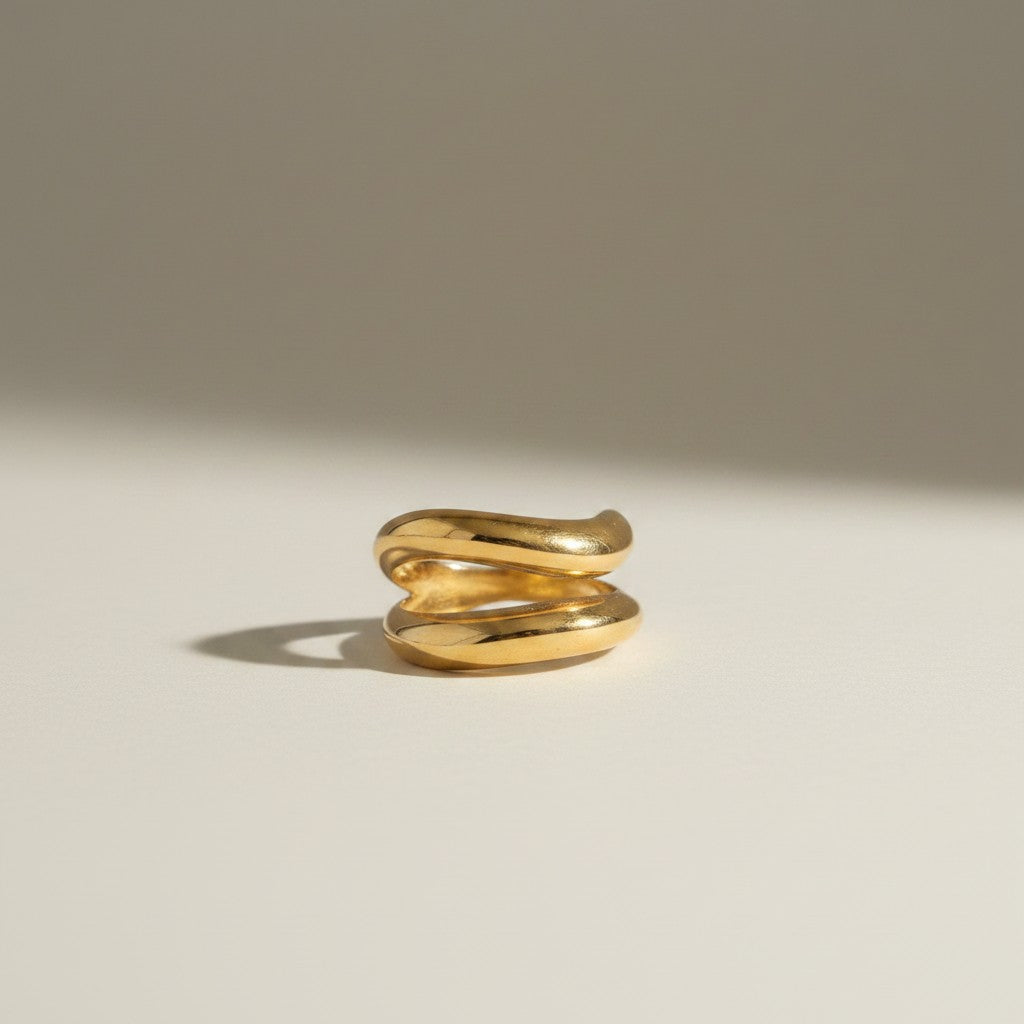Reem- 18K Gold Plated Irregular Double band Ring