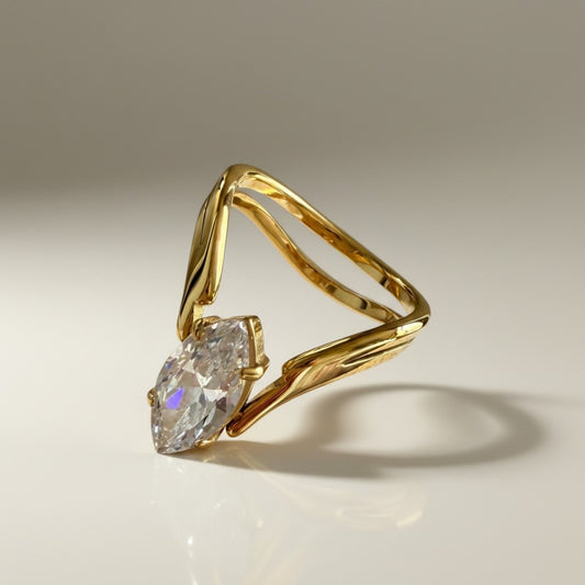 Iris- 18K Gold Plated Marquise Cut Zircon Double Band Ring