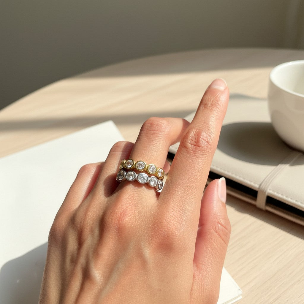 Willow- 18K Gold Plated Bezel setting Round Cut Zircon Ring