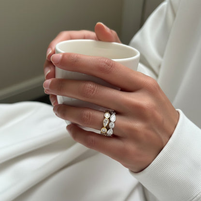 Charlie- 18K Gold Plated Bezel setting Tear drop & Round Cut Zircon Ring