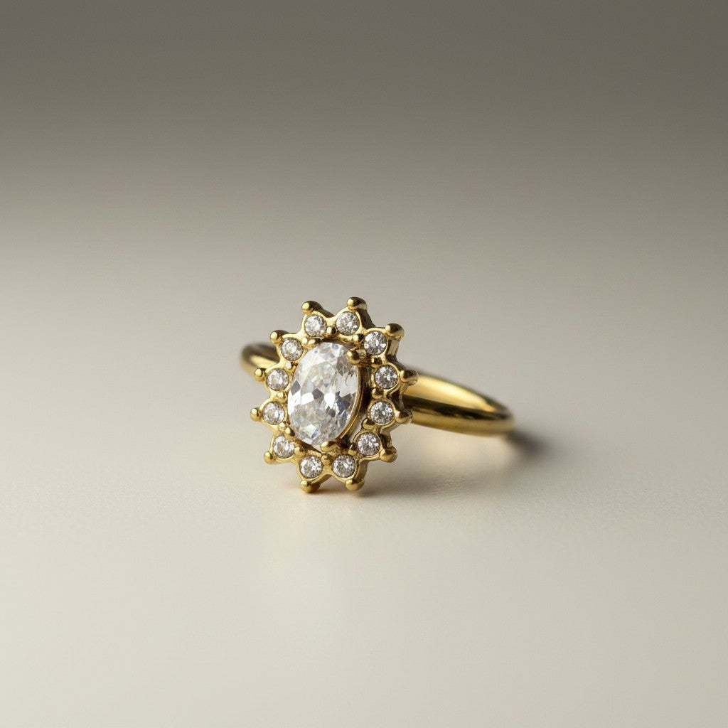 Zena- 18K Gold Plated PVD/Stainless Steel Zirconia Flower Ring Adjustable