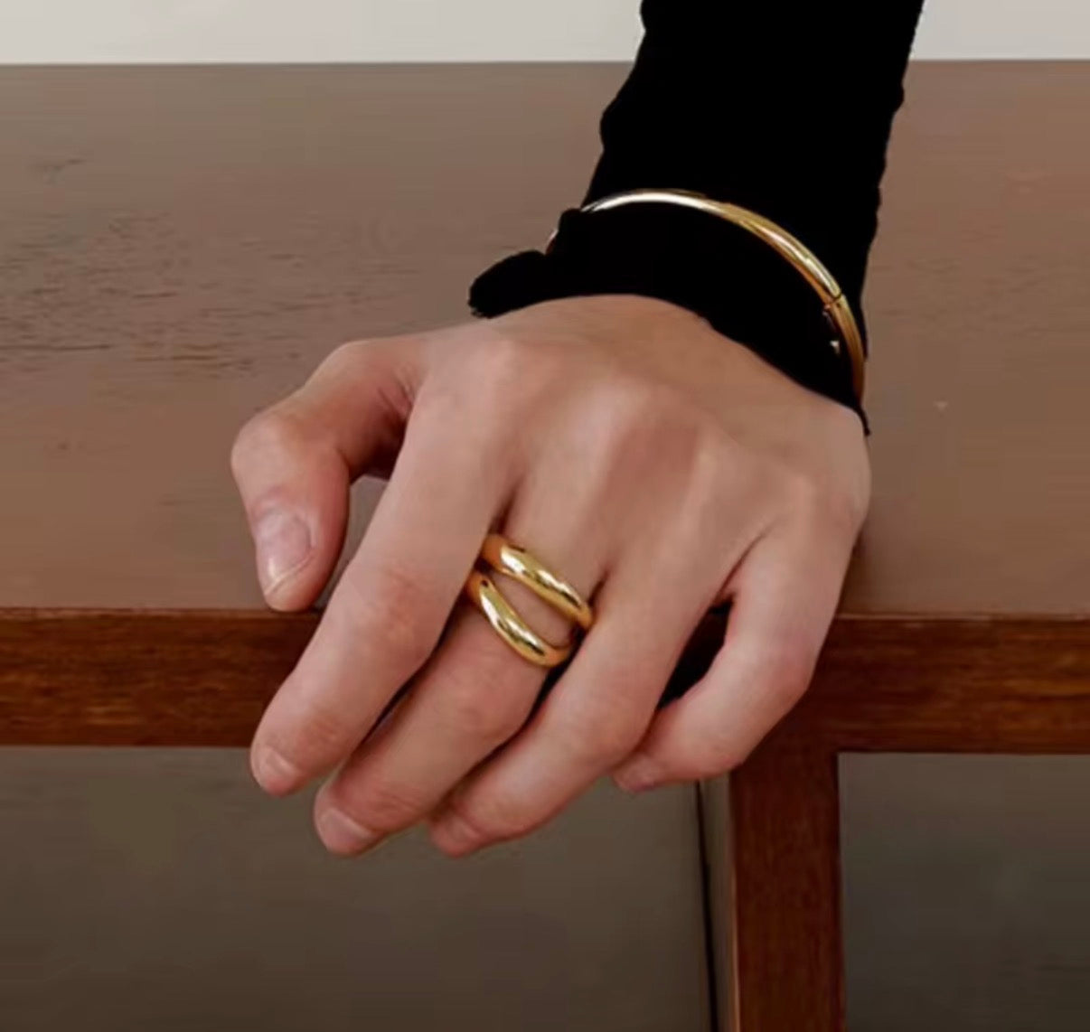 Reem- 18K Gold Plated Irregular Double band Ring