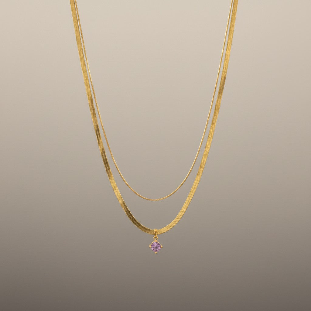 Frishta | 18K Gold Plated Double Layer Zirconia Necklace | Pink & Clear