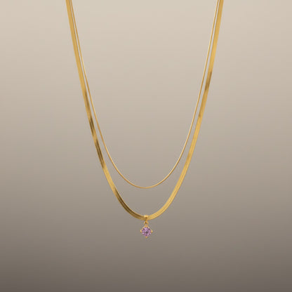 Frishta | 18K Gold Plated Double Layer Zirconia Necklace | Pink & Clear