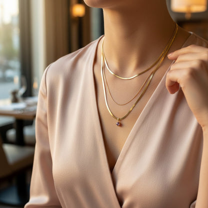 Frishta | 18K Gold Plated Double Layer Zirconia Necklace | Pink & Clear