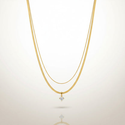 Frishta | 18K Gold Plated Double Layer Zirconia Necklace | Pink & Clear