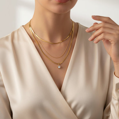 Frishta | 18K Gold Plated Double Layer Zirconia Necklace | Pink & Clear