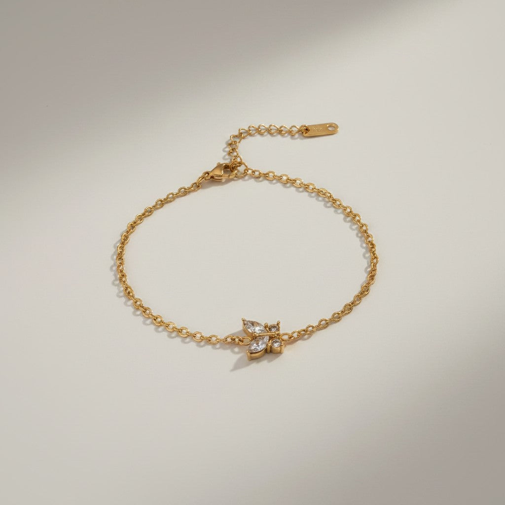 Lisha | 18K Gold Plated Dainty Zirconia Butterfly Bracelet