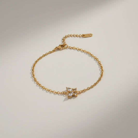 Lisha | 18K Gold Plated Dainty Zirconia Butterfly Bracelet