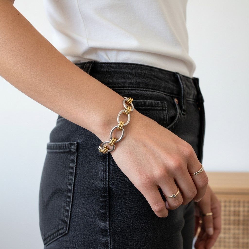 Sanya | Two-Tone Chunky Chain Bracelet | Gold & Stainless Steel