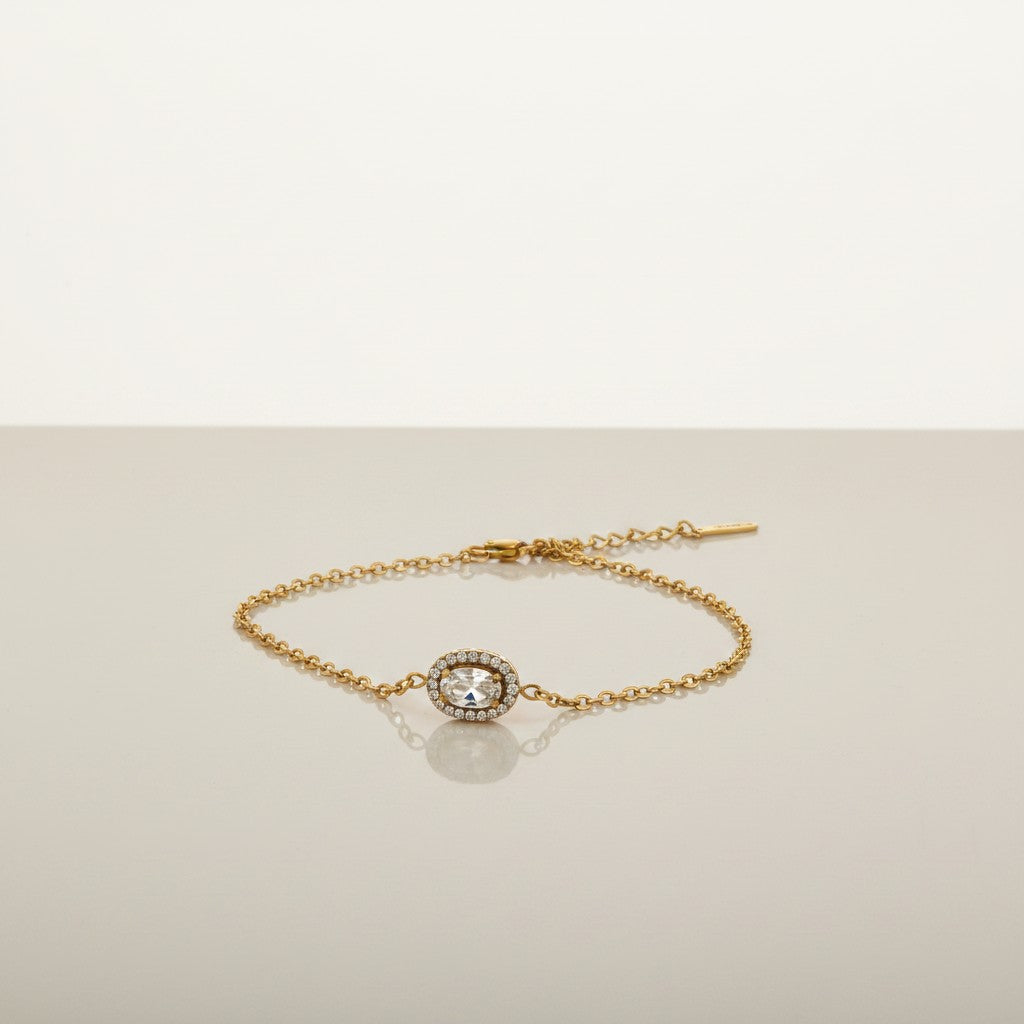 Elenor- 18K Gold Plated Dainty Oval Cut Zircon Bracelet