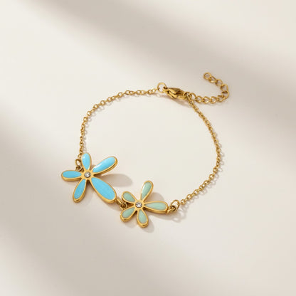 Daisy- 18K Gold Plated Blue Flower Bracelet with Zircon Stones