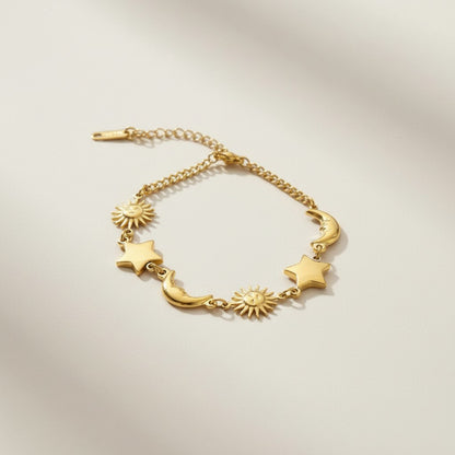 Alicia- 18K Gold Plated Sun Star Moon Charm Bracelet