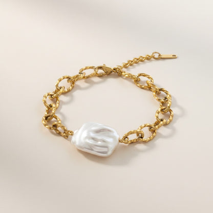 Amber- 18K Gold Plated Baroque Pearl Bracelet