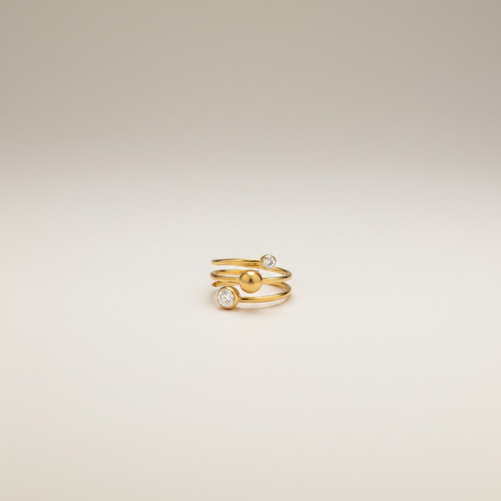 Tani – 18K Gold Plated Bezel Setting Zircon Spiral Ring (Adjustable)