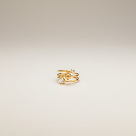 Tani – 18K Gold Plated Bezel Setting Zircon Spiral Ring (Adjustable)