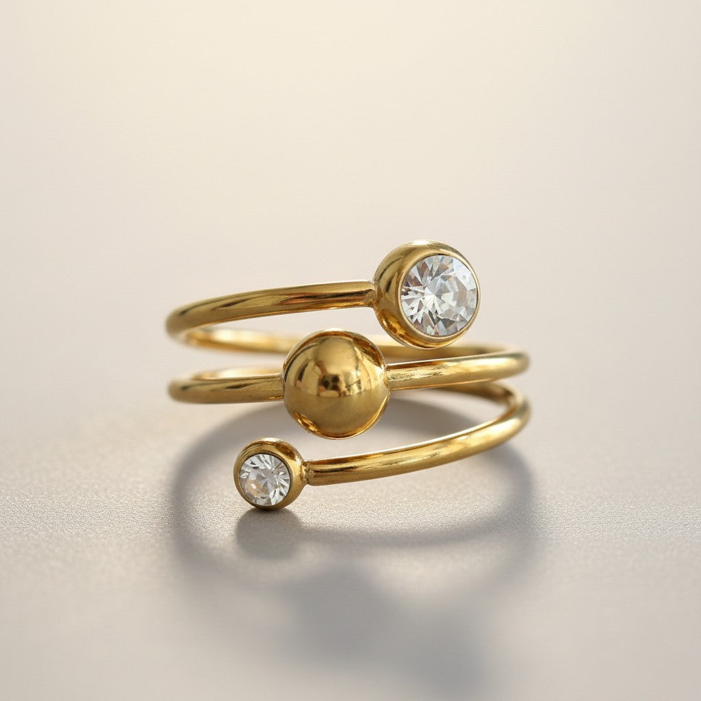 Tani – 18K Gold Plated Bezel Setting Zircon Spiral Ring (Adjustable)