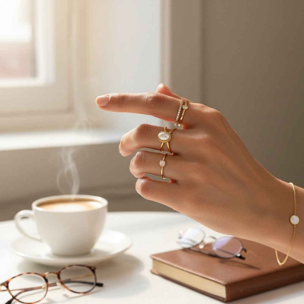 Lucy – 18K Gold Plated Adjustable Pearl Ring