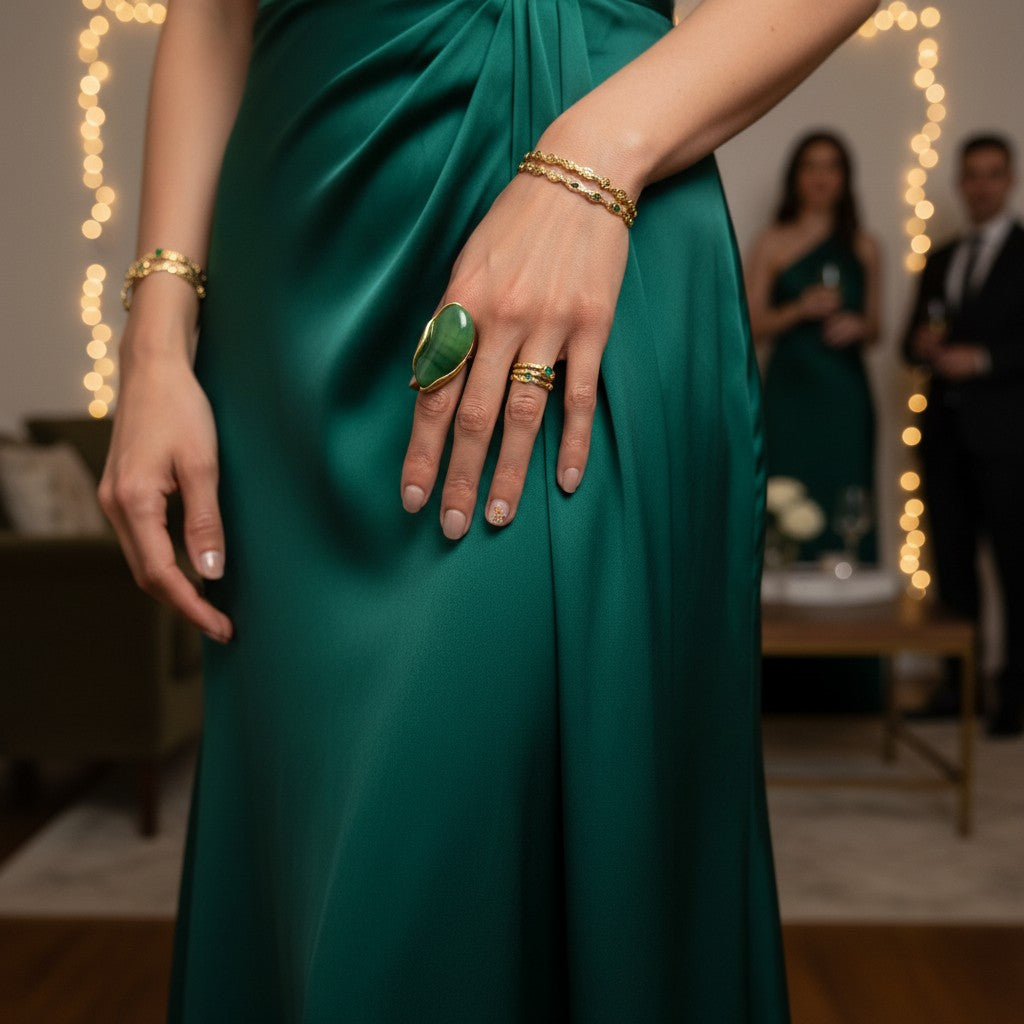 Ronny – 18K Gold Plated Resin Cabochon Stone Adjustable Ring