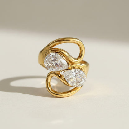 Mona – 18K Gold Plated Tear Drop Zirconia Hug Adjustable Ring