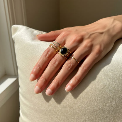 Penny – 18K Gold Plated Oval Stone Adjustable Ring