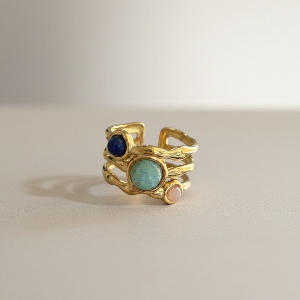 Tina – 18K Gold Plated 3 Layer Coloured Stone Ring