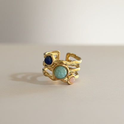 Tina – 18K Gold Plated 3 Layer Coloured Stone Ring
