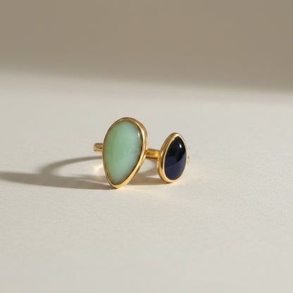 Sumi – 18K Gold Plated Open Ring with Coloured Teardrop Stones (Adjustable)