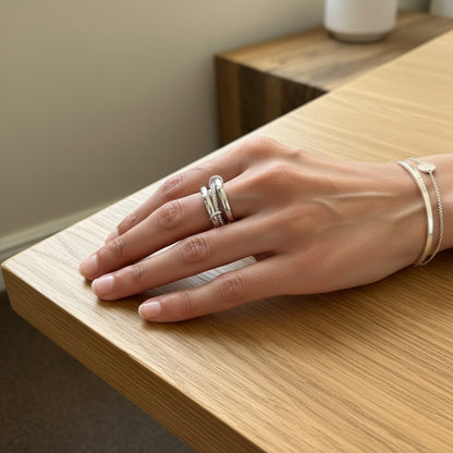Heidi – 18K Gold Plated Interlocking Stack Ring with Zirconia Pavé Band