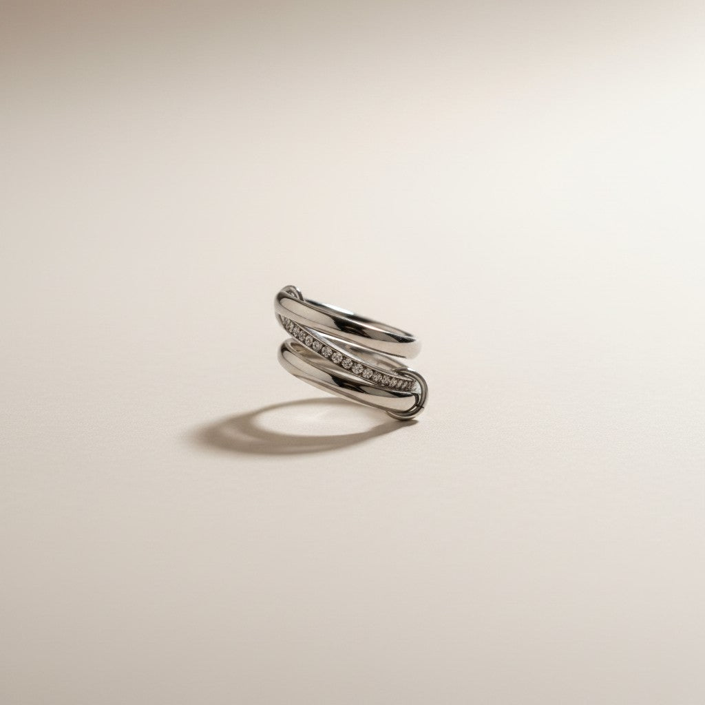 Heidi – 18K Gold Plated Interlocking Stack Ring with Zirconia Pavé Band